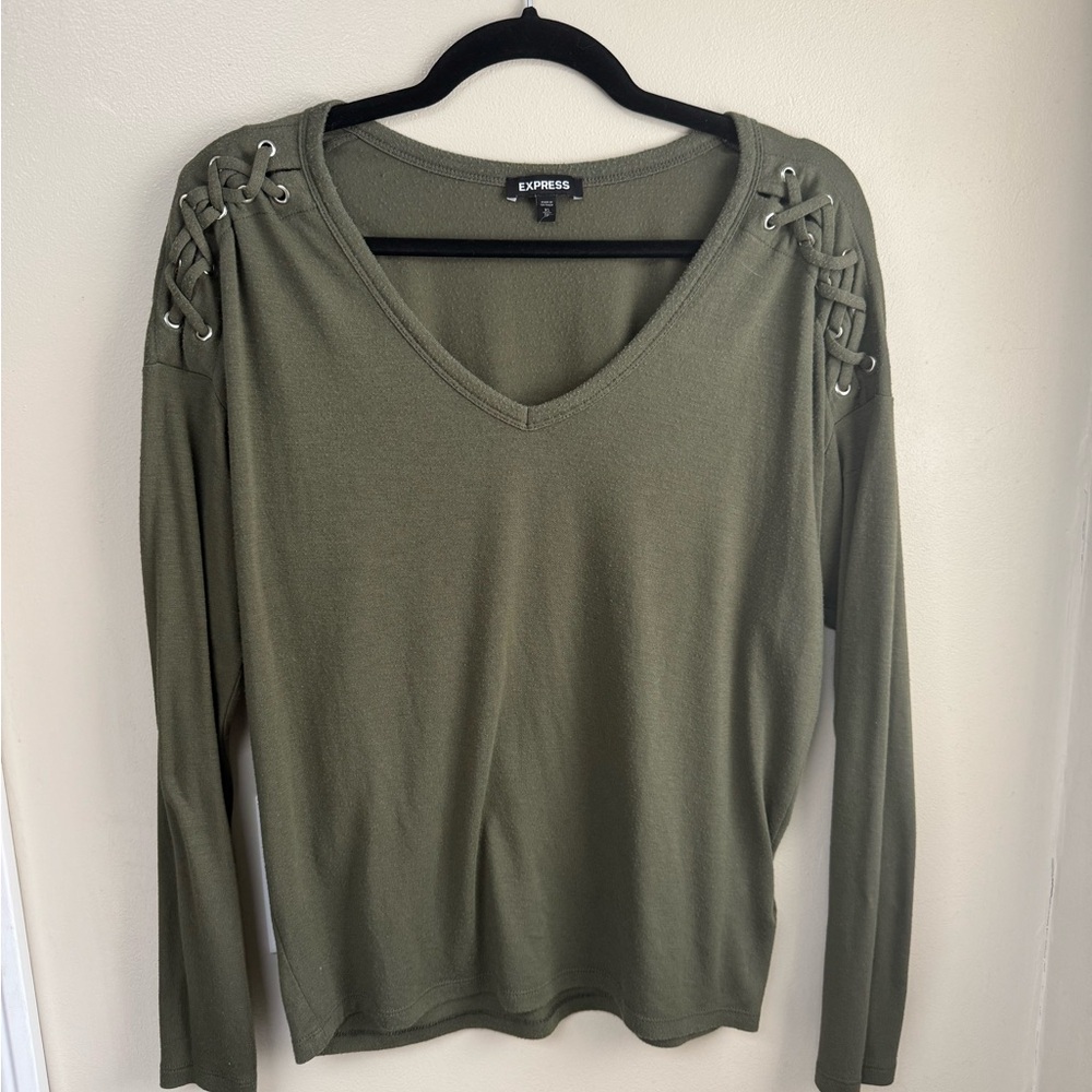 Express Khaki Lace-Up Long Sleeve Top